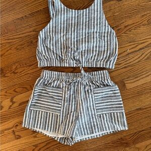 HYFVE Gray and White Striped High Waist Shorts